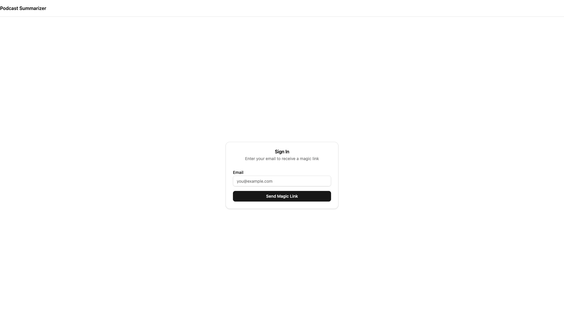 V2's authentication -- enter your email, get a magic link. No password fields, no OAuth buttons. One input, one button.