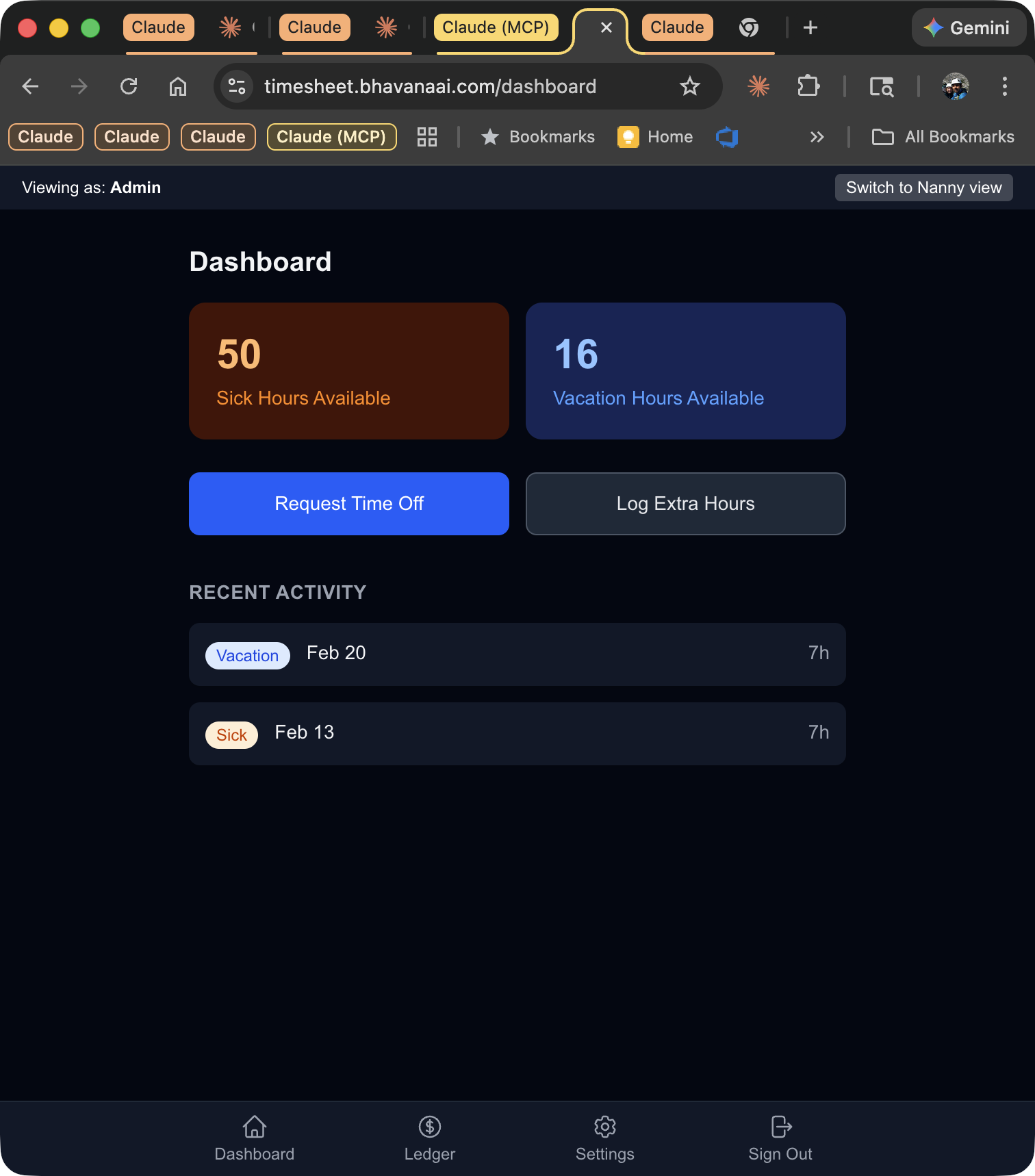 The nanny's view: current balances and recent activity