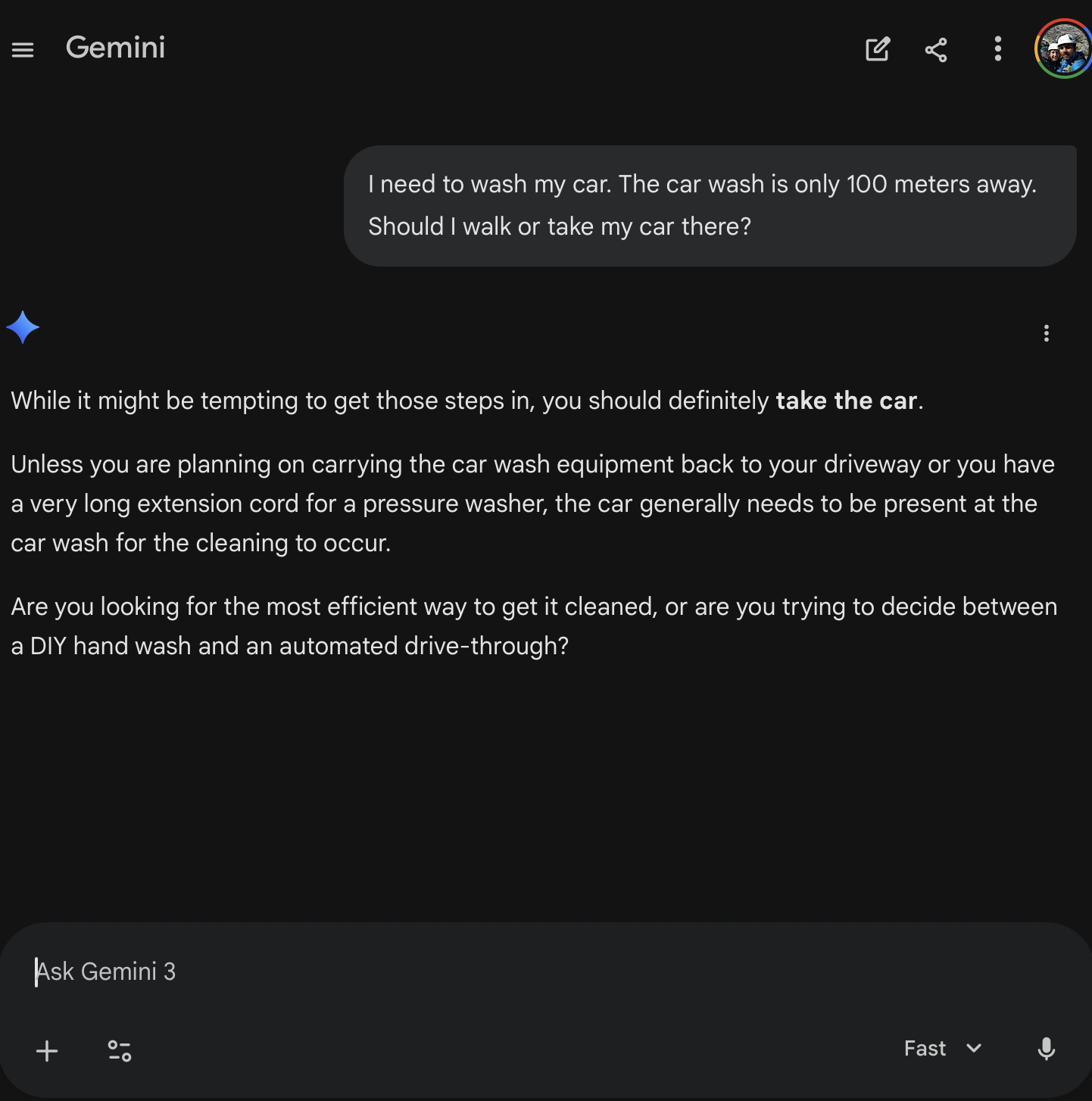 Gemini 3 Fast: immediately gets it right